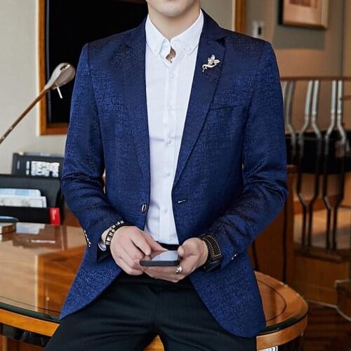 Vintage Blazer Men Jacquard Print Promo Blazers For Mens Stylish Blazer Homme Slim Fit One Button Business Casual Solid Jacket