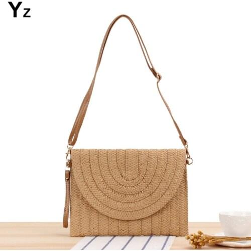Aaby 2021 Hot Women Fashion Crossbody Envelope Bag Elegant Straw Handbag Clutch Summer Beach Shoulder Bag