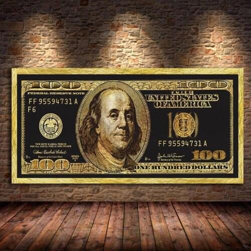 Golden Dollar Inspirational Canvas Art Posters And Prints Silver Money Painting On the Wall Art Picture For Living Room Unframed