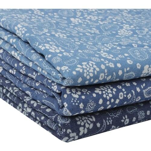 Denim Fabric By Half The Meter Cashew Flowers Printed Cloth Sheet Jeans Making Sewing Materials DIY Crafts Supplies 50*150cm 1pc