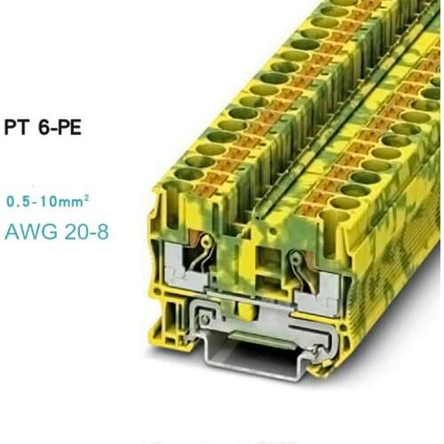 10pcs Phoenix Type Fast Wiring Arrangement Connector Din Rail Combined Push In Spring Screwless Terminal Block PT-6PE