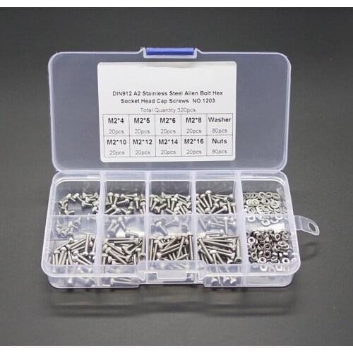 320Pcs/set Stainless Steel Screws Nuts Kits DIN912M2 M2.5 M3 Hexagon Socket Head Cap Screws Hex Bolts Assortment Kit