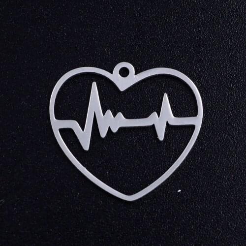 5pcs/lot Heart with heartbeat Stainless Steel DIY Charms Wholesale Charm for Bracelet Making High Polished Jewelry Making Charm