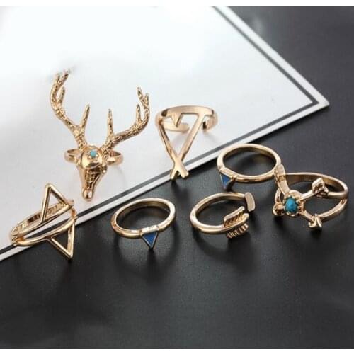 7pcs Vintage Style Arrow Bohemian Rings Set Finger Stackable Set