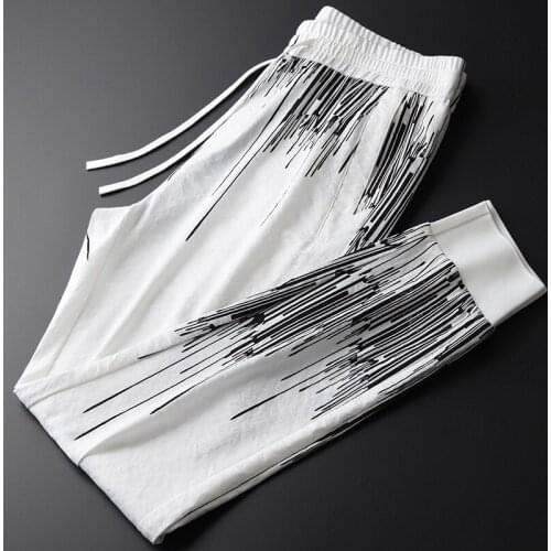 Classic Printed Sport Mens Pants Plus Size 4XL Luxury Silky Soft Fabric Slim Fit Trousers Men Elastic Waistband Casual Pants