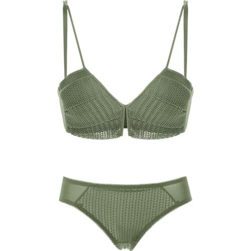 2018 floral wireless sexy bras lace lightly lined triangle bra set underwear women lingerie deep plunge V neck new arrival