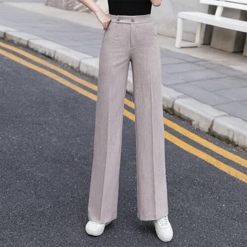 Elegant Spring Autumn Full Length Linen Pants Women High Waist Popular Suit Trousers