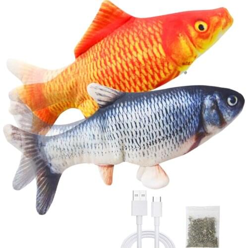 Electronic Pet Cat Plush Toy USB Charging Simulation Fish Toy Electric Dog Cat Chewing Playing Biting Supplies Interactive Gift