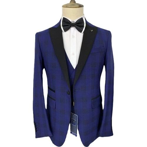 Newest Men 3 Pieces Suit Spring Autumn Plaid Slim Fit Business Formal Casual Check Suits Office Work Party Prom Wedding Groom