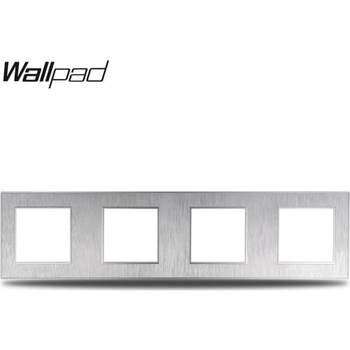 Wallpad S6 DIY Quadrup 4 Way Silver Panel Brushed PC For Wall Switch Socket Imitating Aluminum Plate Free Combination, 344*86mm