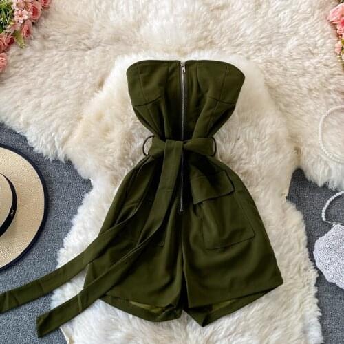 Summer Ladies Sleeveless Short Romper Sexy Brassiere Zipper Slim Jumpsuit New 2021 Fashion Solid Casual Overall For Women Korean