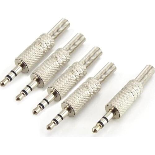 Metal 3.5mm 2 Ring 3 Poles Stereo Jack Plug Audio Connector Cable Solder Adapter Terminal with Spring