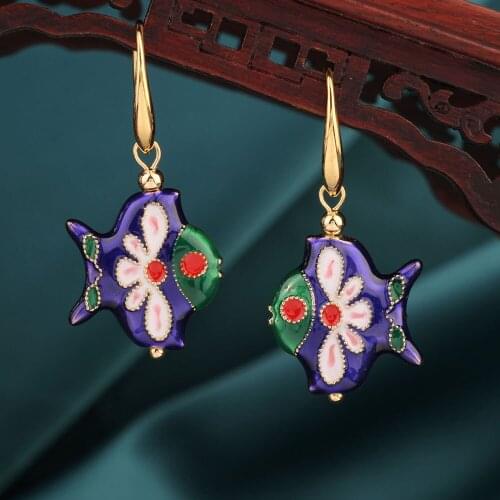 Fashion Ethnic Fishi Blue Drop Earring,Delicate Style Earrings,Vintage Original Earrings For Women 's Jewelry