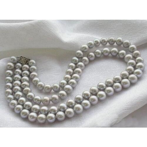 Fashion Women Pearl Jewellery,AA 2 Rows 9-10mm Gray Color Round Freshwater Cultured Pearl Necklace,Wholesale ,New Free Shipping