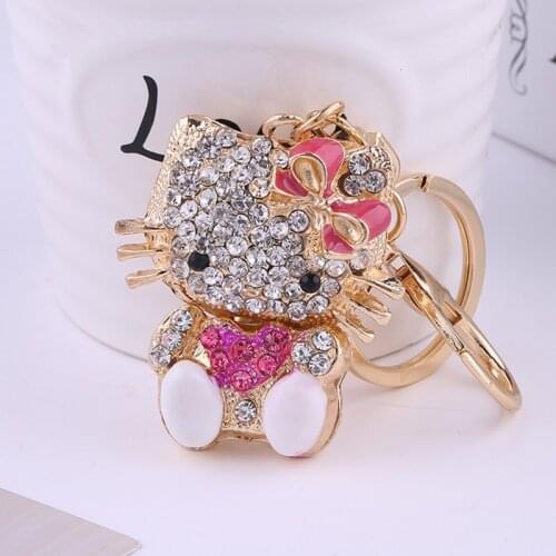 Cartoon Creative Rhinestone Kitty Keychain KT Cat Car Pendant Couple Gift Ladies Bag Accessories