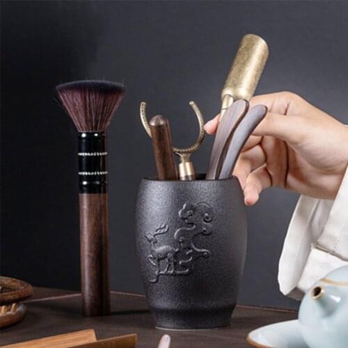 Tea Ceremony Six Gentlemen Ebony Tea Clip Tea Art Combination Kung Fu Tea Set Accessories Solid Wood Tea Ceremony Set Tea Spoon