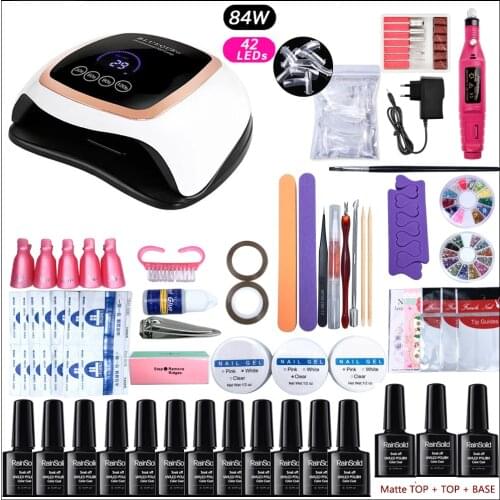 Manicure Set With 84W Led Nail Lamp Nail Set 12 Color UV Gel Nail Polish Electric Nail drill Nail Soak Off Manicure Kit Tools