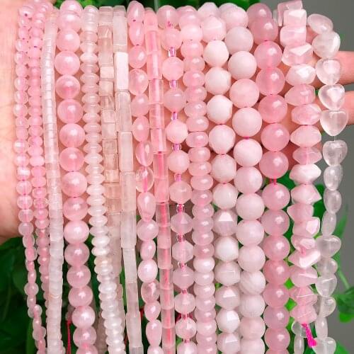Natural Rose Quartz Beads Matte Pink Crystal Heart Faceted Round Loose Stone Beads for Jewelry Making DIY Handmade Bracelet