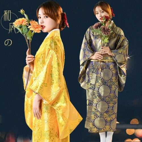BALDAUREN New National Costume Costume Brocade Kimono Yukata Lady Bathrobe Chrysanthemum Print Costume
