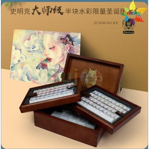 Original Schmincke Professtional Solid Watercolor Artist Solid Watercolor Pigment Hand Painting WOODEN BOX,skeching Art Set