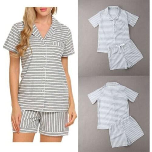 Fashion Sexy Womans Clothes Set Summer Short Sleeve Pajamas Sets Leisure Motion Pajama Solid Dot Striped T-Shirt Sleepwear Set