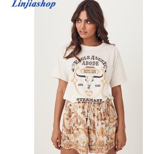 Casual Apricot T-shirt cartoon print soft cotton plus size short sleeve high fashion oversized summer tees ladies dropshipping