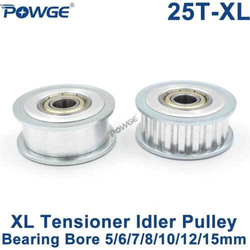 POWGE 25 Teeth XL synchronous Pulley Idler Tensioner Wheel Bore 5/6/7/8/10/12/15mm with Bearing Guide Passive pulley 25teeth 25T