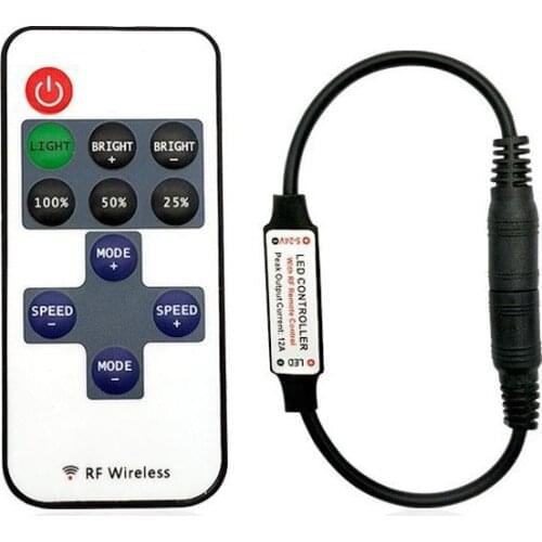 RF11 Key Mini LED Controller Monochrome Light Strip Wireless RF Remote Control Dimmer DC Female 5-24V PWM Control Technology