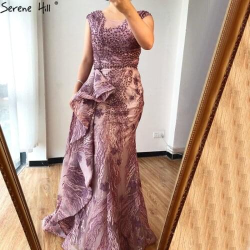 Dubai Pink Mermaid Sleeveless Evening Dresses High-end O-Neck Beading Lace Party Gowns Serene Hill 2020 LA70669