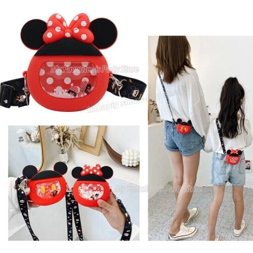 Mickey Minnie Mouse Messager Bag for Women Girl Silicone Crossbody Transparent Shoulder Bag Cute Bowknot Satchel Mini Side Bag