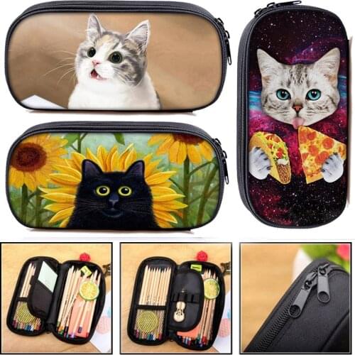 Cute Cat print School Pencil bag for Girls Boy Pencil box Canvas Pen Bag Kawaii black cat Pen Box woman cosmetic bag makeup bag
