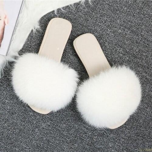2020 Women Furry Slippers Ladies Shoes Cute Plush Fox Hair Fluffy Sandals Womens Fur Slippers Winter Warm Slippers Women Hot