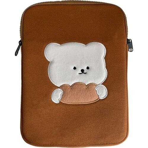 Cute Korea Cotton Soft Sleeve IPad Pouch Tablet Case 11 13 15Inch Cartoon Embroidery Bear Ipad Liner Bag Laptop Bag For Girl