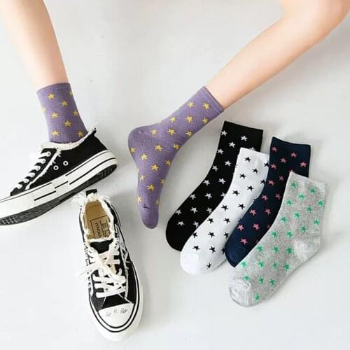 Stars print cute funny socks white woman designer calcetines woman chaussette femme women korean style sokken meia cotton sock