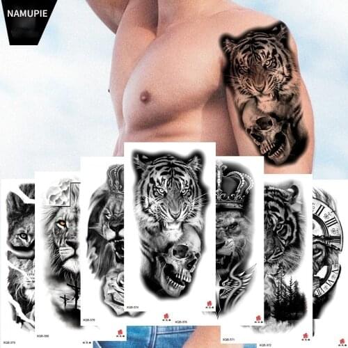Waterproof Temporary Tattoo Sticker Animal Forest Lion Tiger Bear Flash Tattoos Womend Wolf Crown Body Art Arm Fake Tatoo Men
