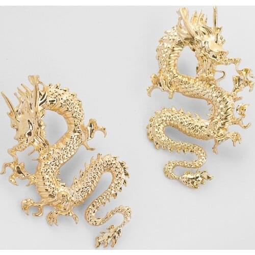 Chinese Style Twisted Dragon Earring Cool Gold Silver Color Metal Animal Pendant Unique Drop Earring Statement Party Jewelry