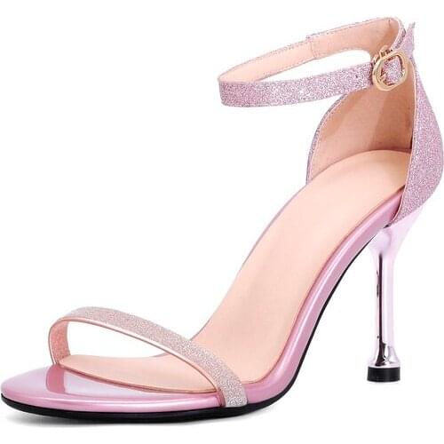 Women Summer PVC+Bright sand shoes 9cm high thin heel ladies sandals evening dress wedding shoes female zapatos de mujer