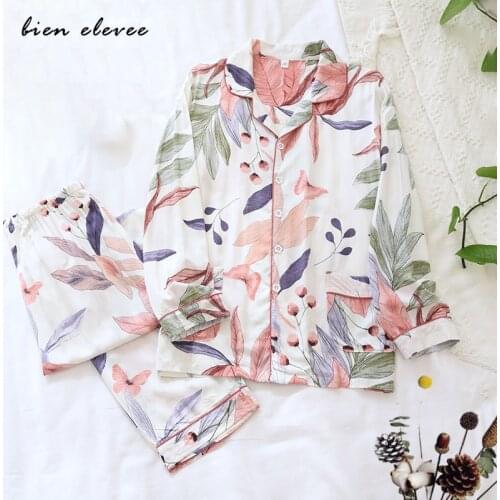 Women Pajama Sleepwear Sets Vintage 100% Viscose Printed Femme Casual Loungwear Suits Long-Sleeve Button Pocket 2Pieces Pijamas