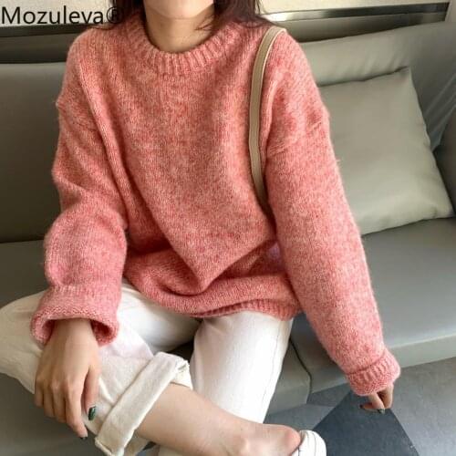 Mozuleva 2020 Vintage Loose Thicken Warm Pullover Sweater for Women Autumn Winter O-neck Full Sleeve Solid Knitted Jumpers Femme