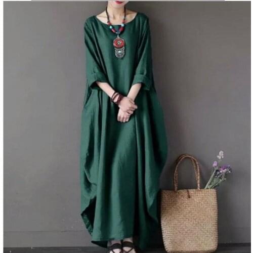 2021 New Casual Dress Plus Size Women Clothes Summer 5 Color Vintage Three Quarter Sleeve Robe Maxi Dresses 5XL MH175