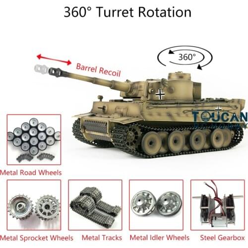 1/16 TK7.0 Tiger I RTR RC Heng Long Tank 3818 Barrel Recoil Metal Tracks Wheels TH19109