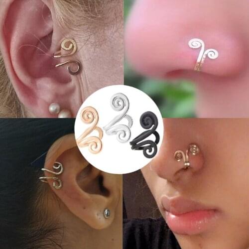 1/2/3Pcs Tibet Totem Spiral Clip On Earring Punk Non Piercing Tragus Earring Ear Cuff Brincos Also Can Be Nose Ring Femme Bijoux