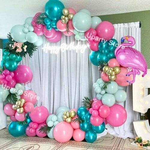 1 Set Summer Tropical Flamingo Balloons Arch Pink Teal Globos Balloon Garland Hawaiian Aloha Party Girls Birthday Decor Supplies