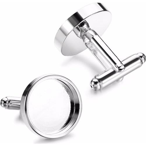10pcs Silver Fit 16mm 18mm Round Glass Cabochon Photo Frame Brass Bezels Base Tray Cufflinks For Men Cufflink Blanks Supplies