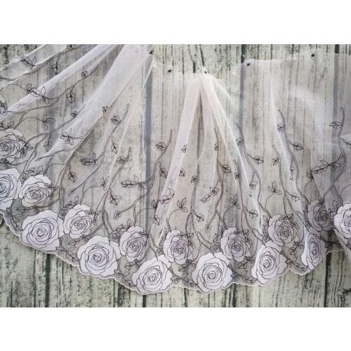 2Yards Floral Embroidered Lace Trim Tulle Fabric Light Green Pink Soft Mesh Fabric For Lingerie Wedding Dress Underwear Decor