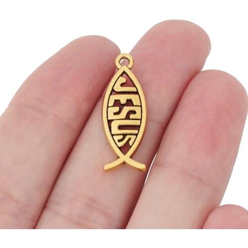 30 x Antique Gold Tone Jesus Fish Charms Pendants Craft for DIY Bracelet Jewelry Making Accessories 27x10mm
