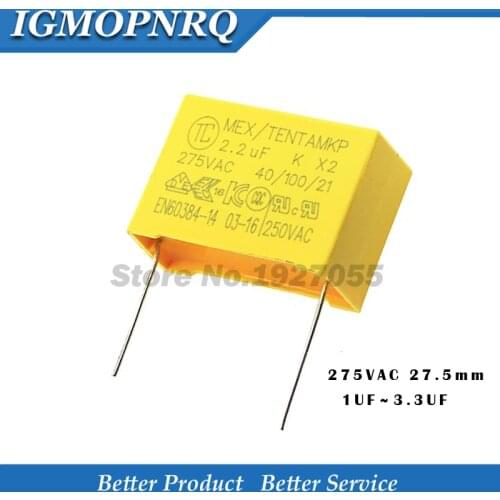 5pcs X2 Safety capacitor 27.5mm 275VAC 275V 1uF 1.2uF 1.5uF 2uF 2.2uF 3.3uF Polypropylene film capacitor