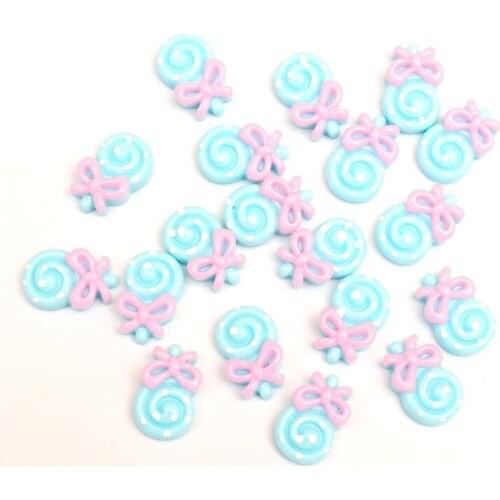 50Pcs Resin Blue Lollipop Decoration Crafts Flatback Cabochon Scrapbooking Fit Hair Clips Embellishments Beads Diy