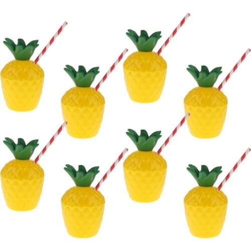8 Packs Tropical Hawaiian Jungle Party Decoration Set - Pineapples Decor Drinking Cups
