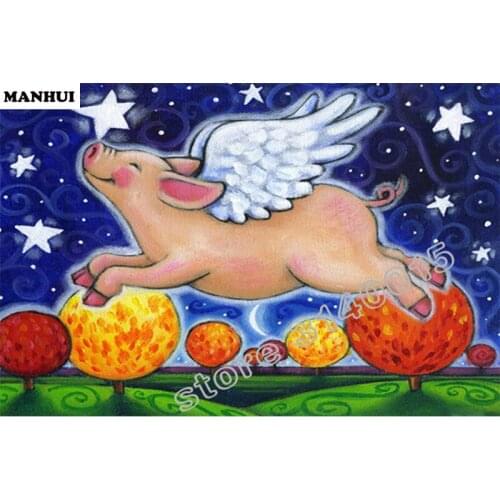 5D Diy Diamond Painting Cross Stitch Flying pig Diamond Embroidery Square Diamond Mosaic Rhinestone Decor Paintings ABC269